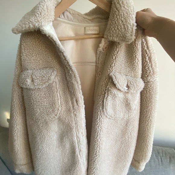 🧸Choosy Momo oversized Teddy shirt jacket in beige - Picture 2 of 6